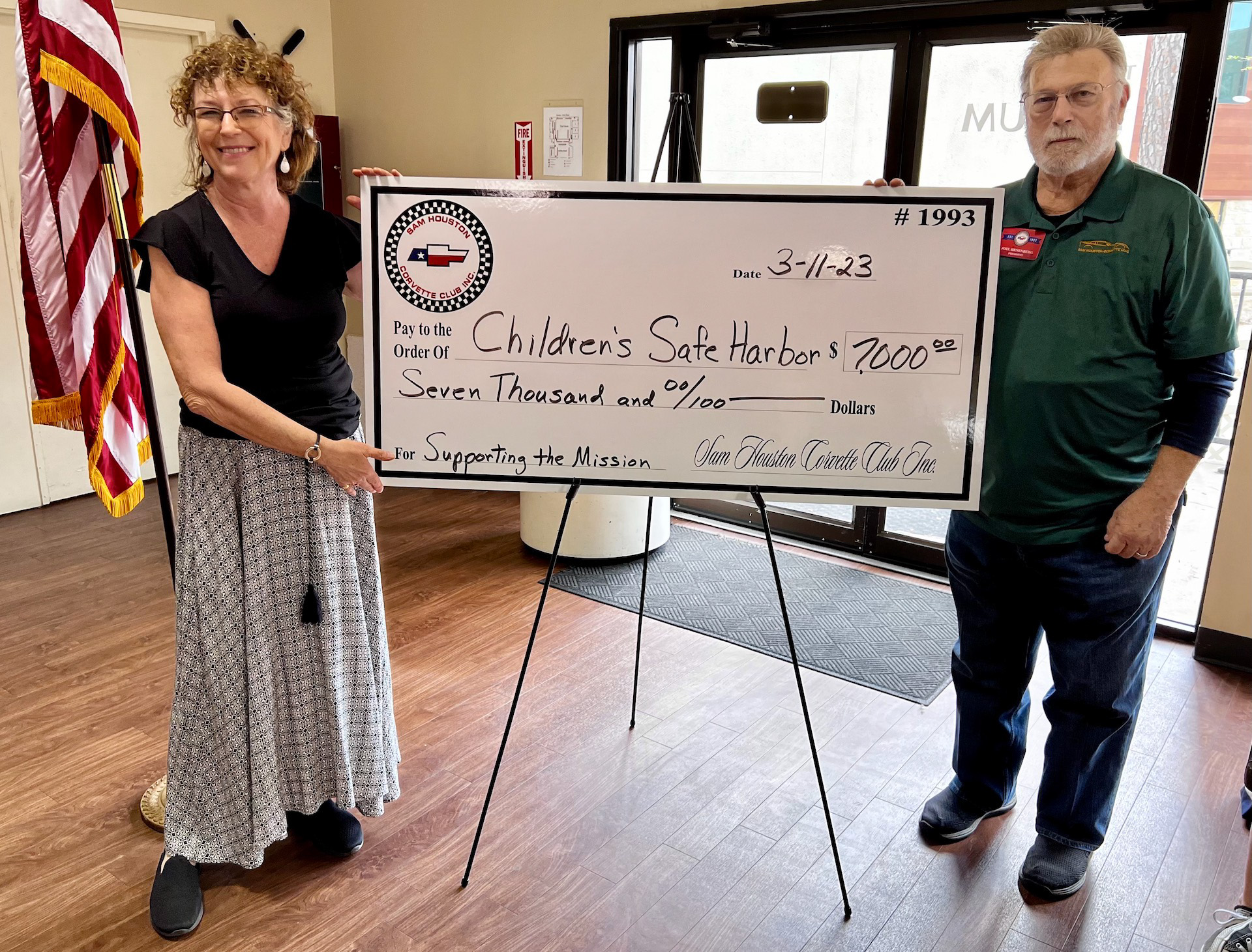 The Sam Houston Corvette Club donates 7,000 to Children’s Safe Harbor